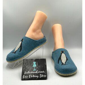 Tofee Women’s Blue Wool Felt Slippers Penguin Design Made In Poland Size 7 3244